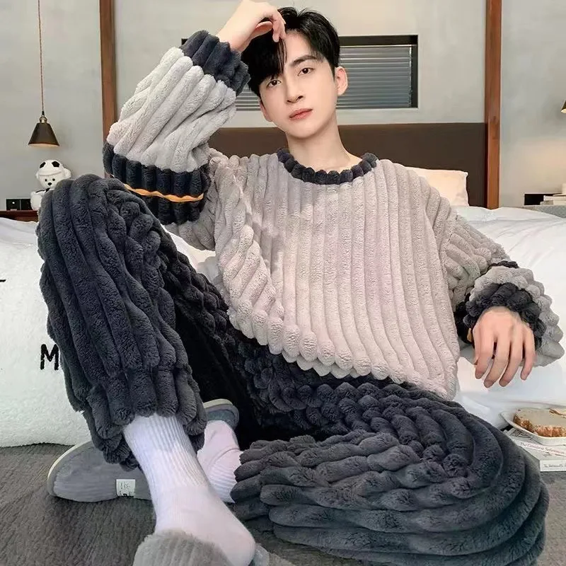 

Man Winter Clothing Pajamas Men Clothing Autumn Sportswear New Youth Casual Wear Bath Clothes Flannel 2Pcs/set Fashion Homewear