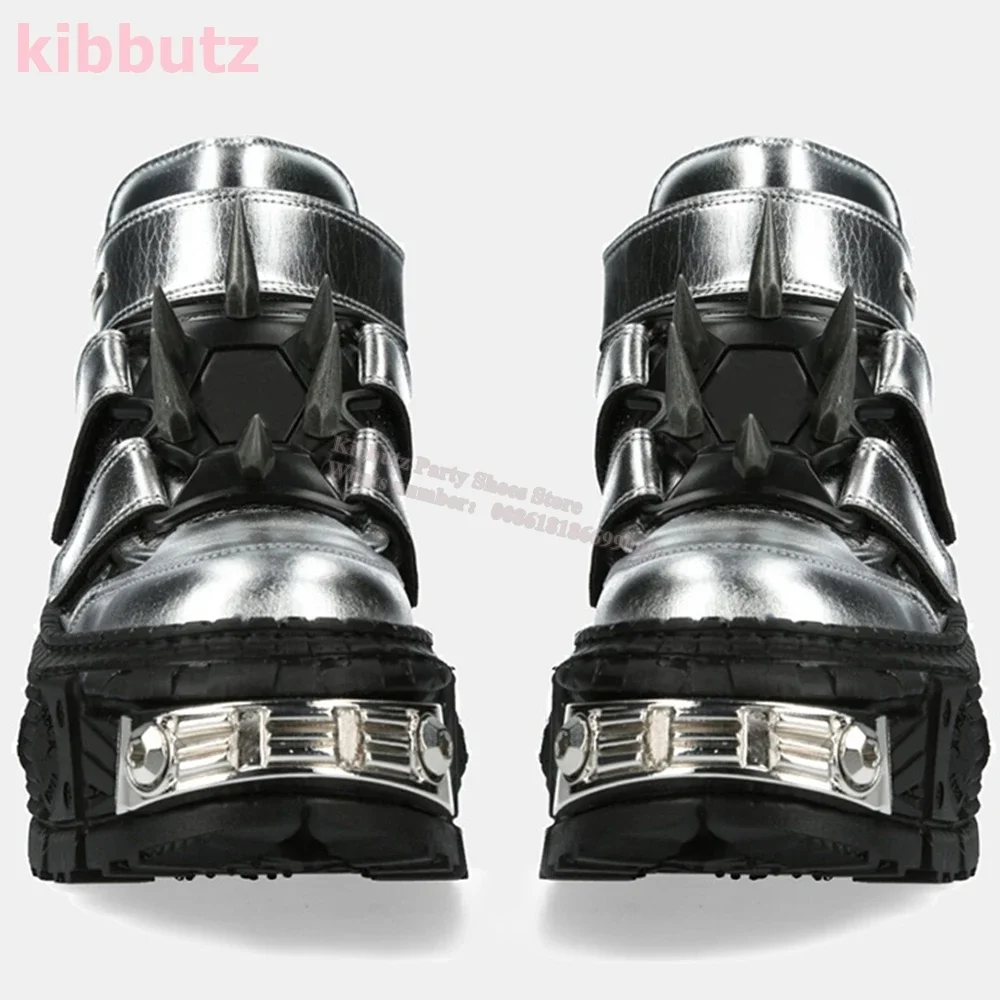 Punk Rock Sneakers Platform Gothic Dark Style Hook & Loop Round Toe Thick Bottom Mixed Color Novelty Y2K Shoes Fashion Concise
