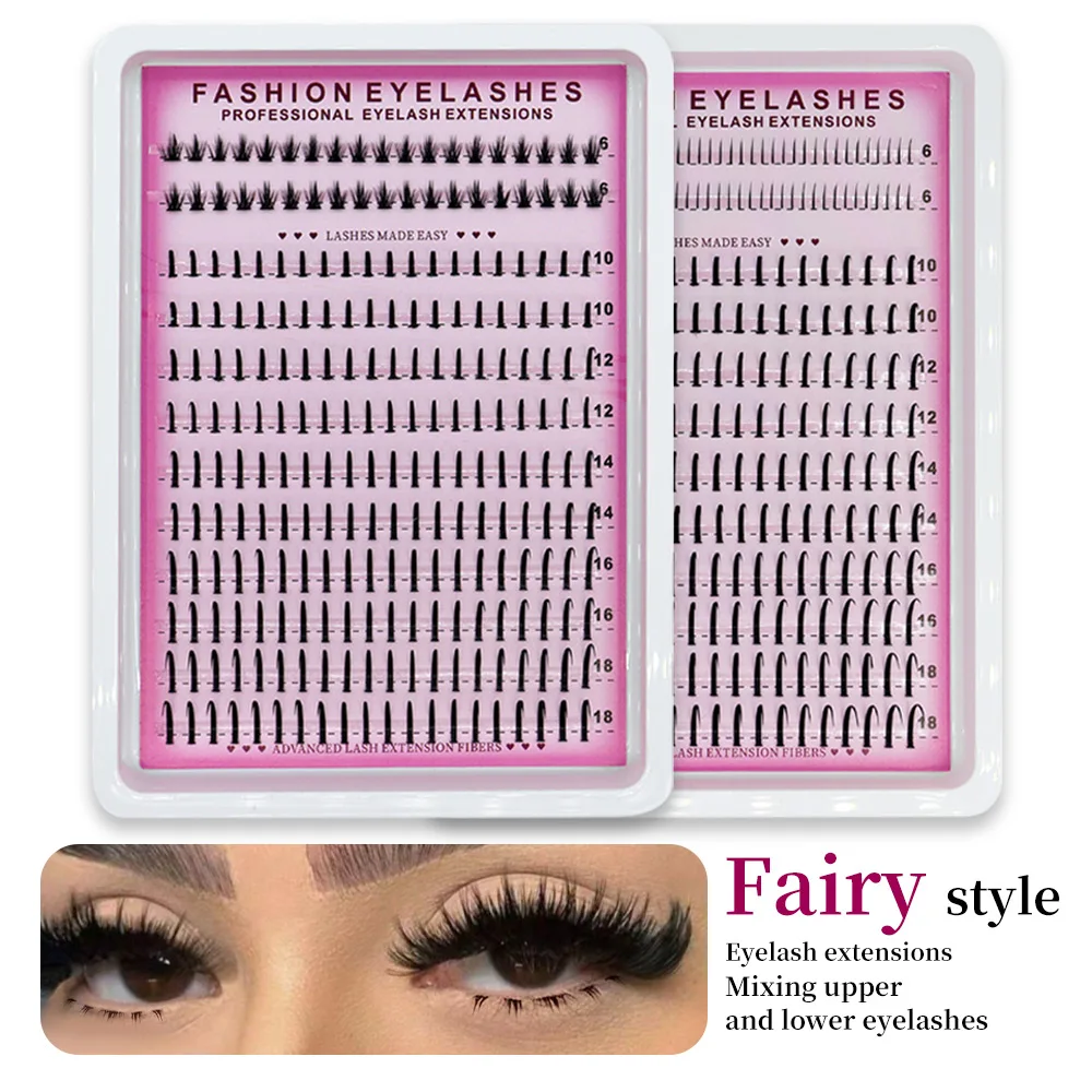 Ensemble de cils supérieurs et inférieurs féeriques mixtes à 12 rangées, outil de maquillage pour extensions de cils de Style féerique