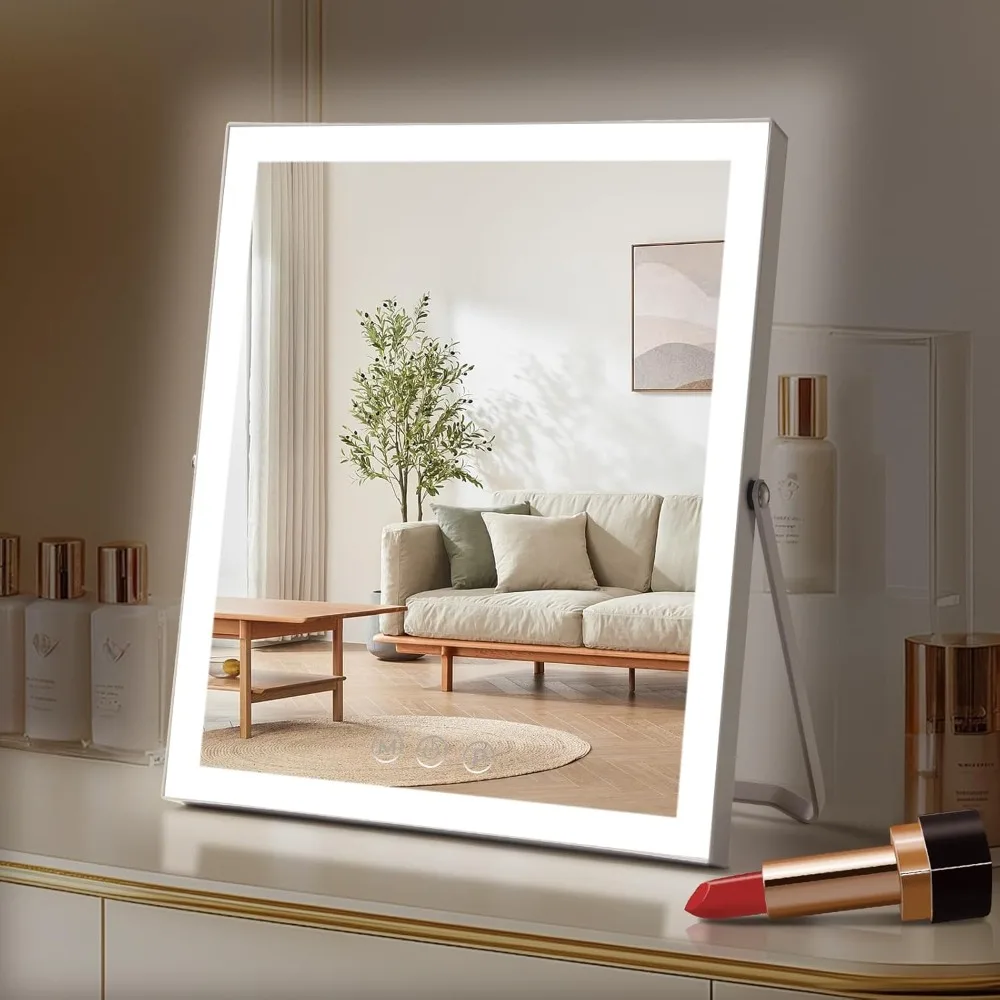 

Makeup Mirror with Light, 10x12 Inches, 3 Color Modes, 360° Rotation, Dual Power Supply