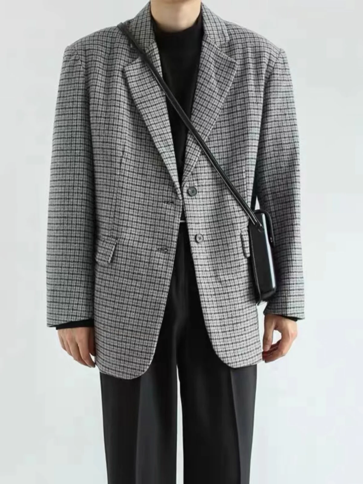 

Мужской приталенный костюм в клетку, повседневный, однотонный, весна-осень, корейская версия, высококачественная модная уличная одежда