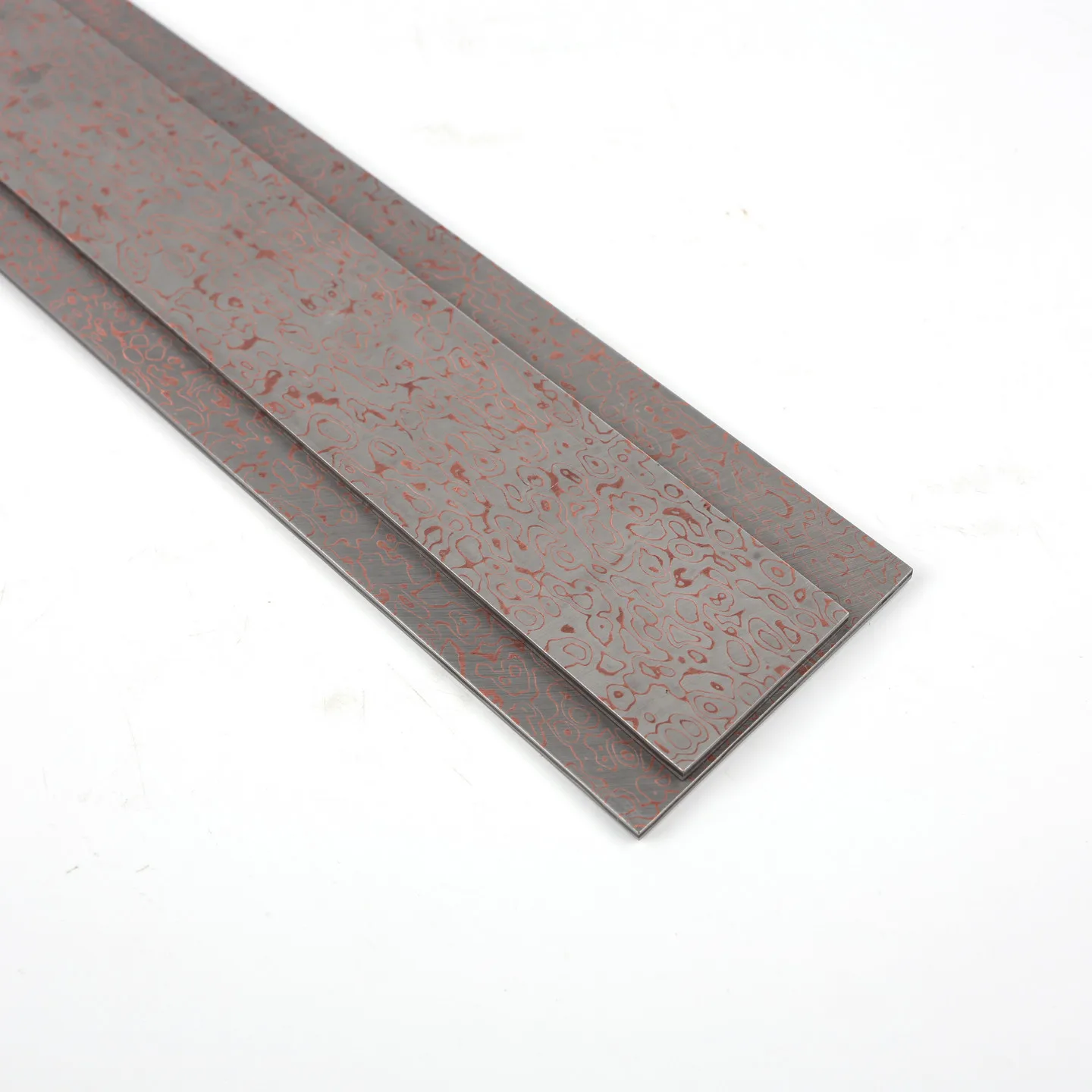 Damascus Steel Blade Blank Bar Stock with Dual Color Copper Horse Inlay for DIY Handmade Knife Craft Material Red Copper Pattern
