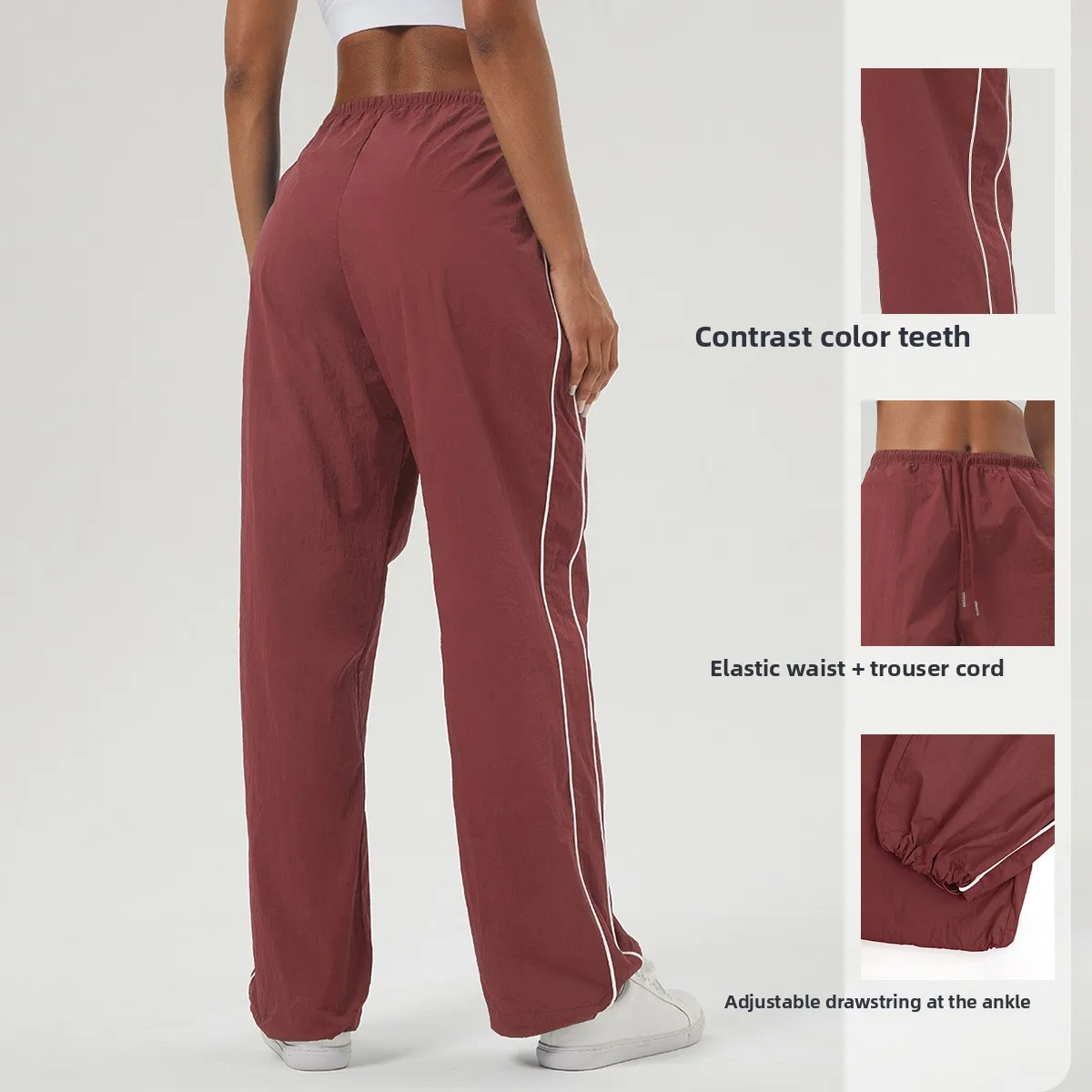 Customized LOGO women's contrasting casual overalls drawstring pocket quick-drying sports loose straight fitness trousers