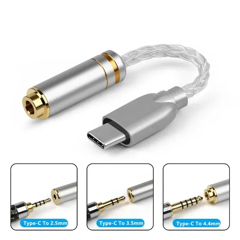 Hifi USB Cable DAC C Connector To 2.5 4.4 3.5 Jack Audio Cable Pure Silver Wire Type-C Convert Male Female Adapter For PC Mobile