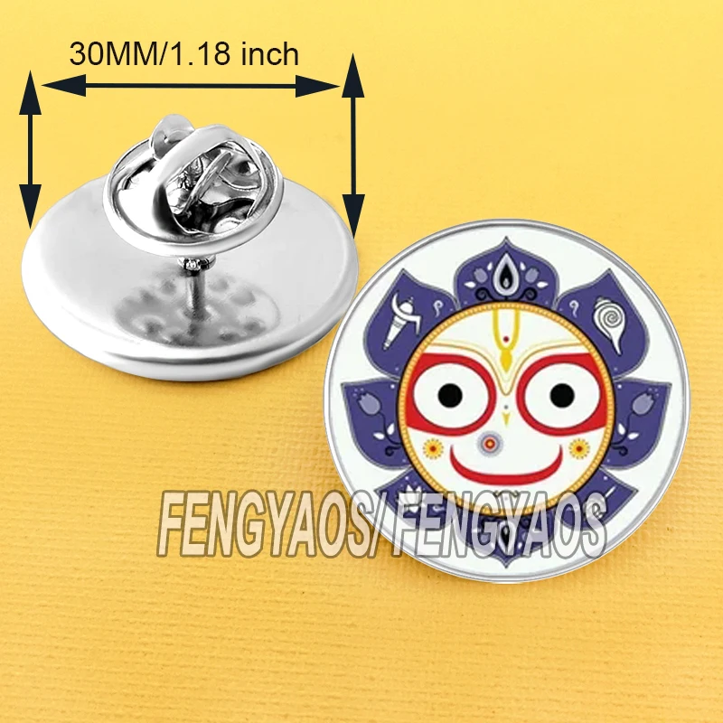 Stainless Steel Vintage Hindu God Lord Jagannath Brooch for Men Women Mandala Face Pins Badge