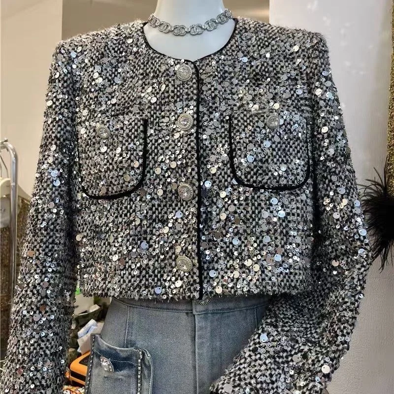 Giacche corte profumate con paillettes e paillettes di nuova moda primavera autunno da donna