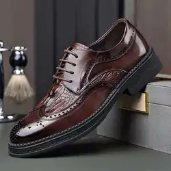 Men's Brogue Shoes Men Business Shoes Casual Formal Business leather Shoes Men brown Wedding Shoes Italian Dress banquet Shoes