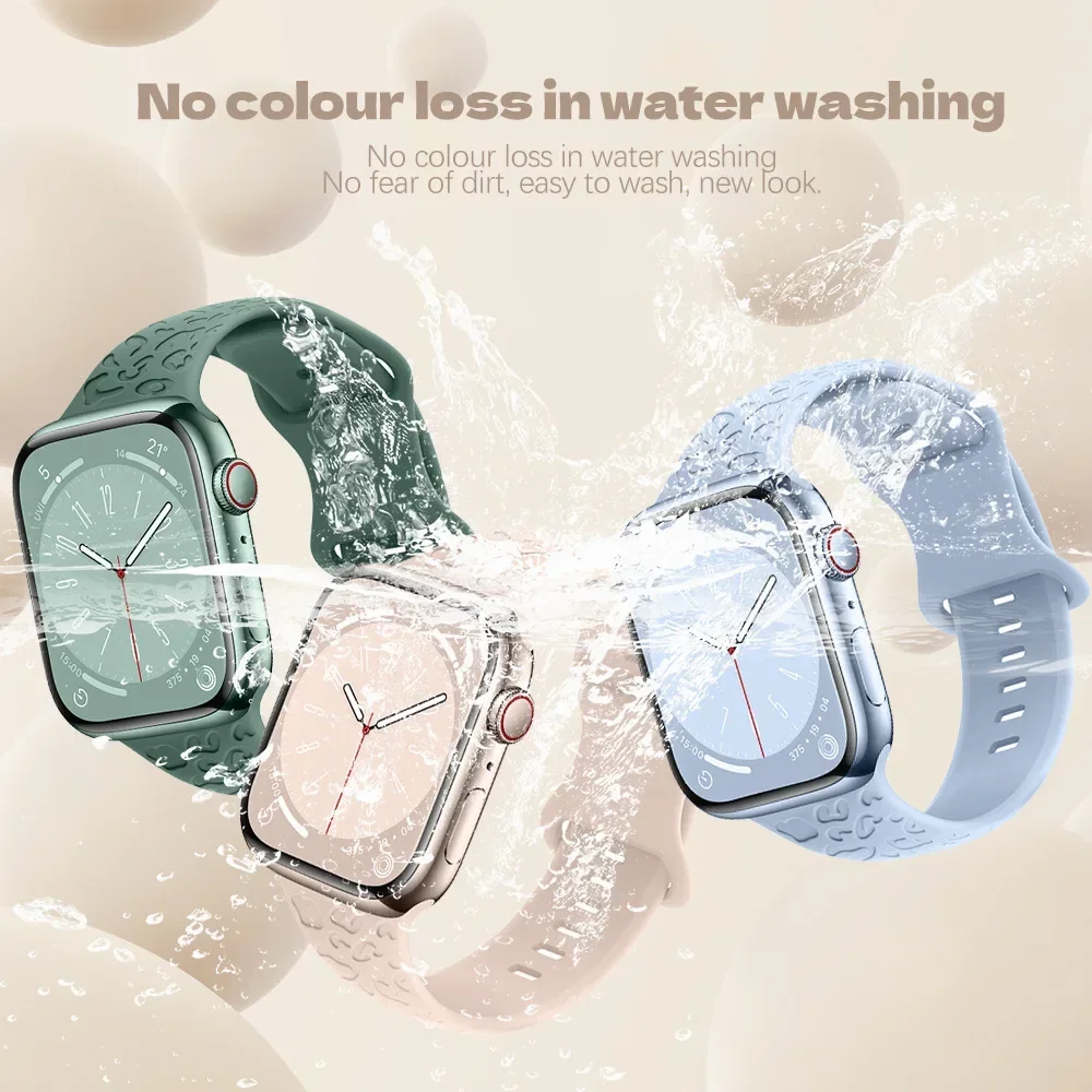 Engraved Leopard Straps For Apple Watch Band ultra 2 49mm 45mm 44mm 42mm 41mm 40mm Silicone bracelet for Series 9 8 7 se 3 6 5 4