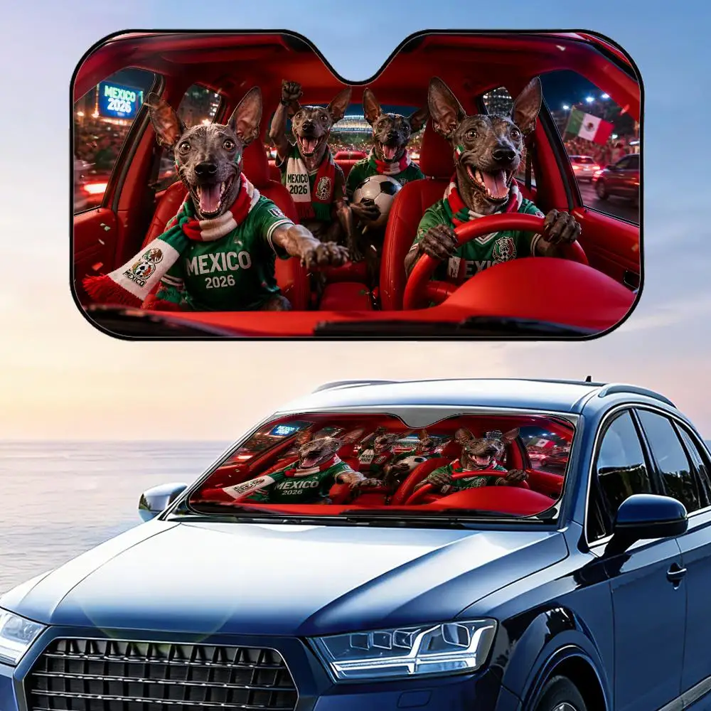Parasol para Parabrisas de Coche MEX Xoloitzcuintli 2026, Protección UV, Reflectante, Plegable, Aislamiento Térmico