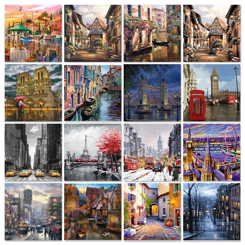 

SDOYUNO Town DIY Oil Painting By Numbers Landscape By Numbers Acrylic Paint Wall Art Pictures HandPainted Canvas For Home Decor