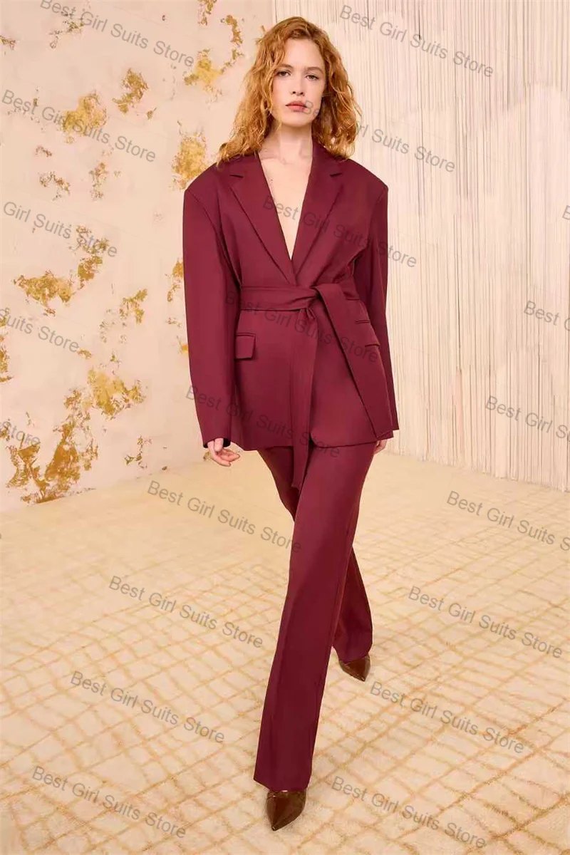 

White Women Suit Set 2 Pcs Long Blazer Pants Fall Autumn Double Breasted Formal Office Lady Jacket Customized Wedding Trousers