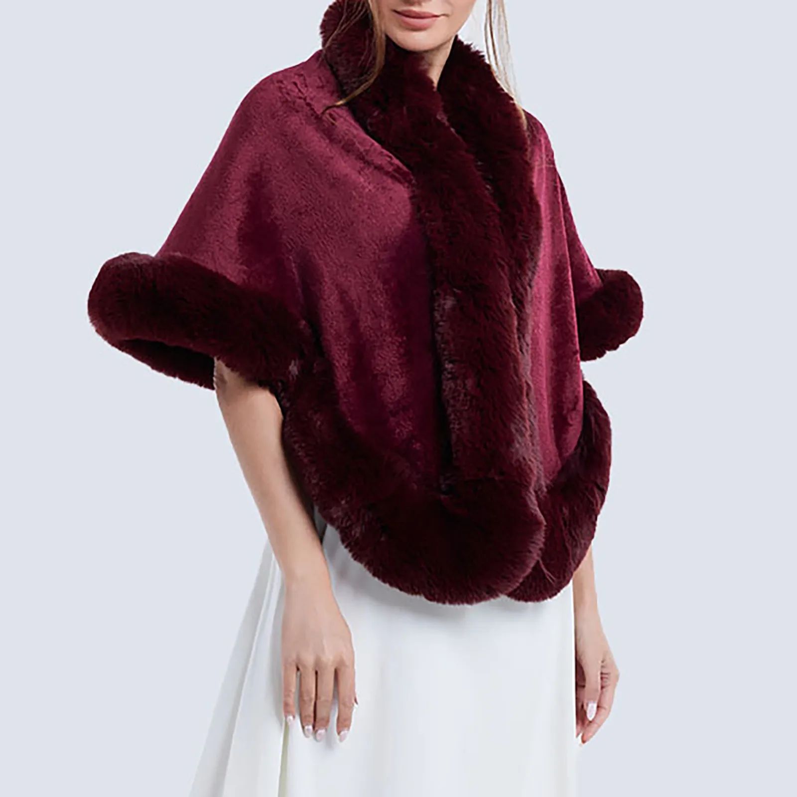 Autumn Winter Warm Cloak  Jackets Solid Color Elegant Lady Plush Stitching Outwears Cape Women's Bat Sleeve Shawl Wedding Party