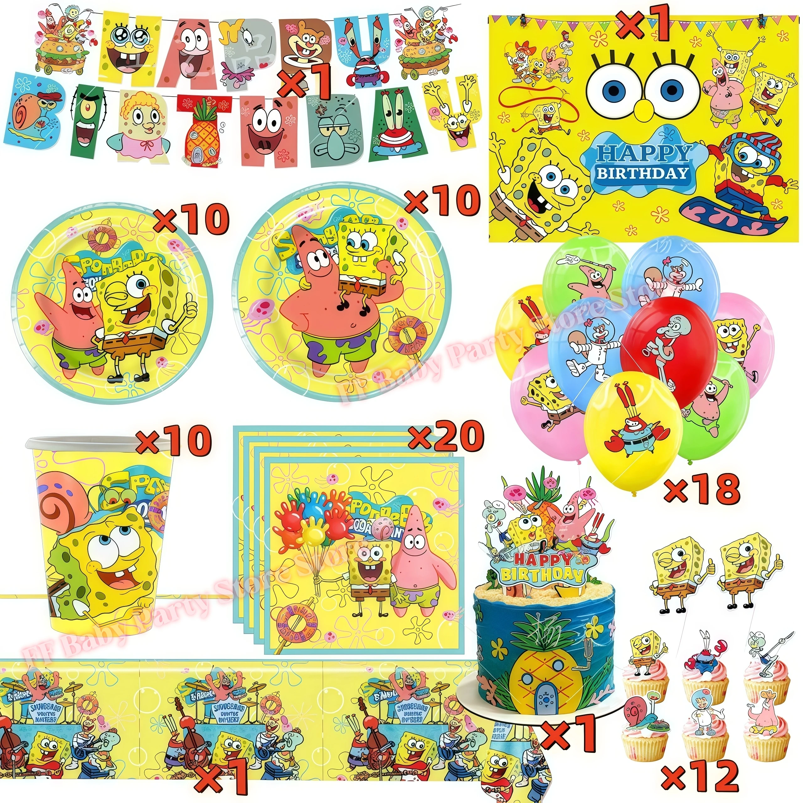 SpongeBob Geburtstagsparty Dekoration Hintergrund Tortendekoration Becher Ballons für Kinderparty Gastgeschenk Babyparty Zubehör – Detail 32