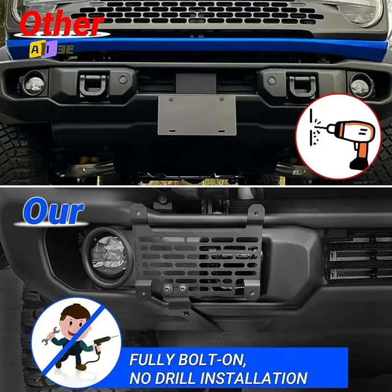 

A03E-For Ford Bronco 2021 2022 2023 Front License Plate Holder Frame Mount Parts (For Capable Steel Bumper)