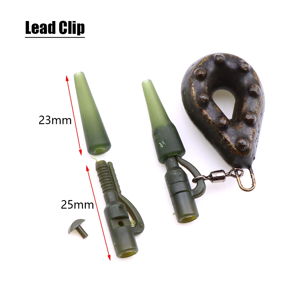 40pcs=10set Carp Fishing Accessories Lead Weight Clip Rubber Tail Anti Tangle Sleeve QC Snap Swivels For Hair Rig Fish Tackle