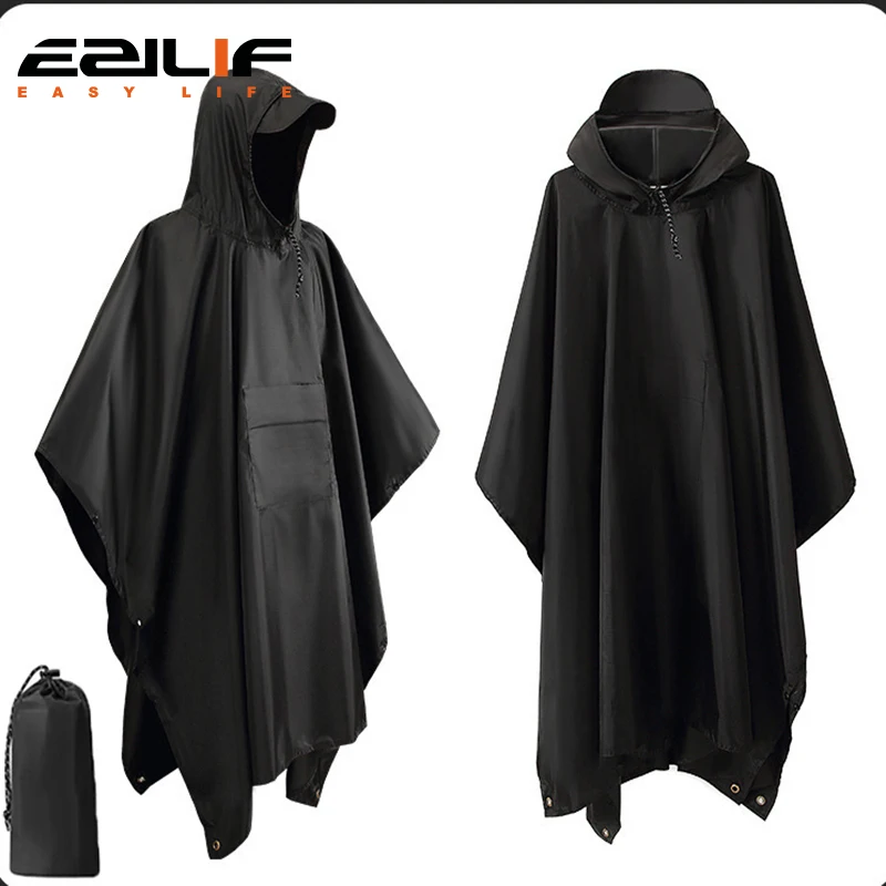  Multifunctional 3 In 1 Outdoor Raincoat Hooded Waterproof Poncho Motorcycle Rain Cover Camping Hiking Rainwear Tent