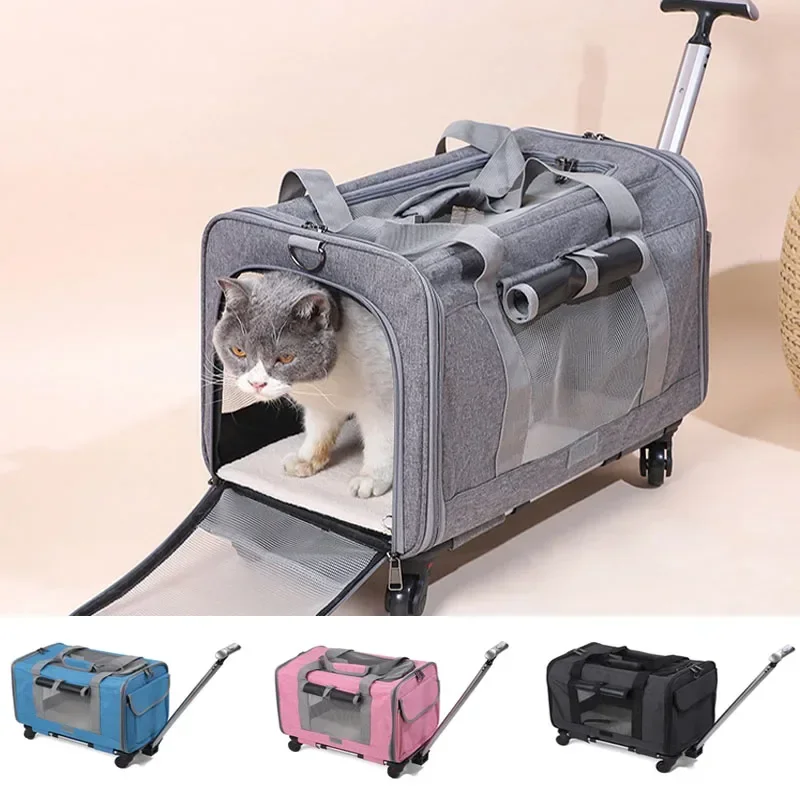 ٪ تنفس حقيبة تروللي بعجلات للحيوانات الأليفة اضافية كبيرة انفصال القط الكلب السفر الناقل حقيبة الستار القط الناقل crossbody Multuse الكلب عربة