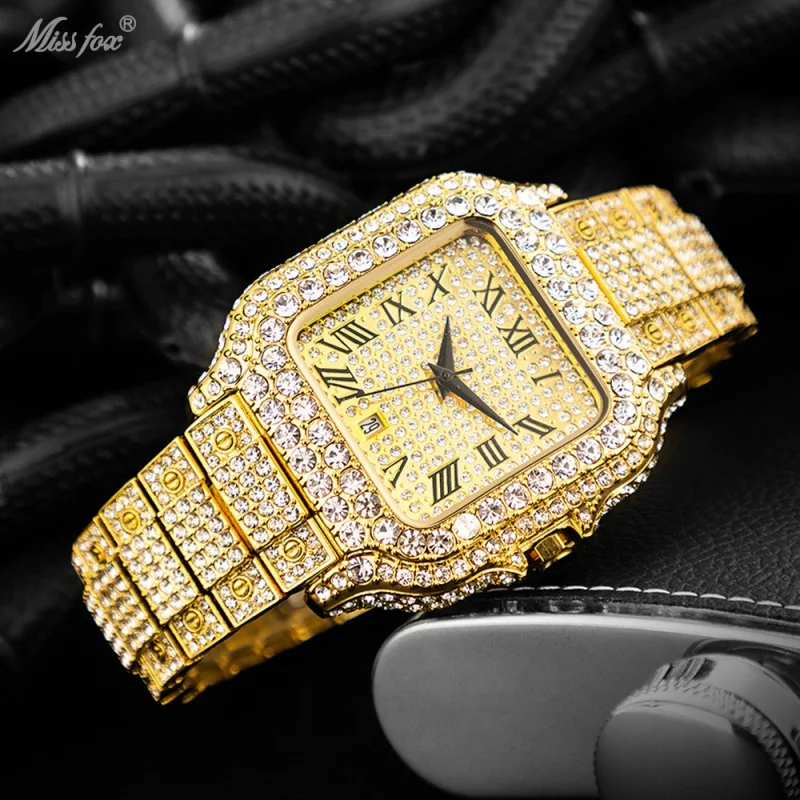 Marchio ufficiale spedizione gratuita live Hot European Hip Hop Ice Watch Full Diamond Square Roman Scale quarzmen's Watch