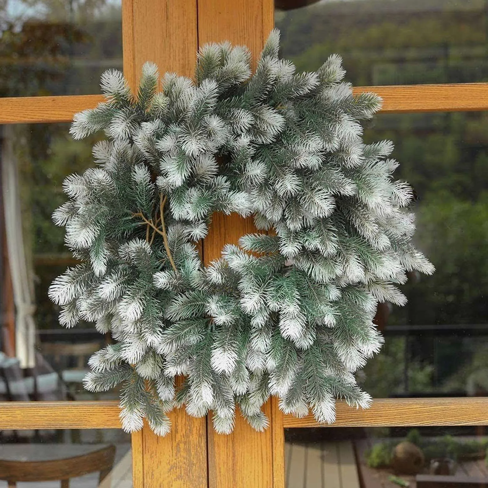 إكليل صنوبر صناعي لعيد الميلاد، إكليل شتوي أخضر للمنزل، الجدار، الشرفة، الطاولة، عباءة، ديكور داخلي وخارجي