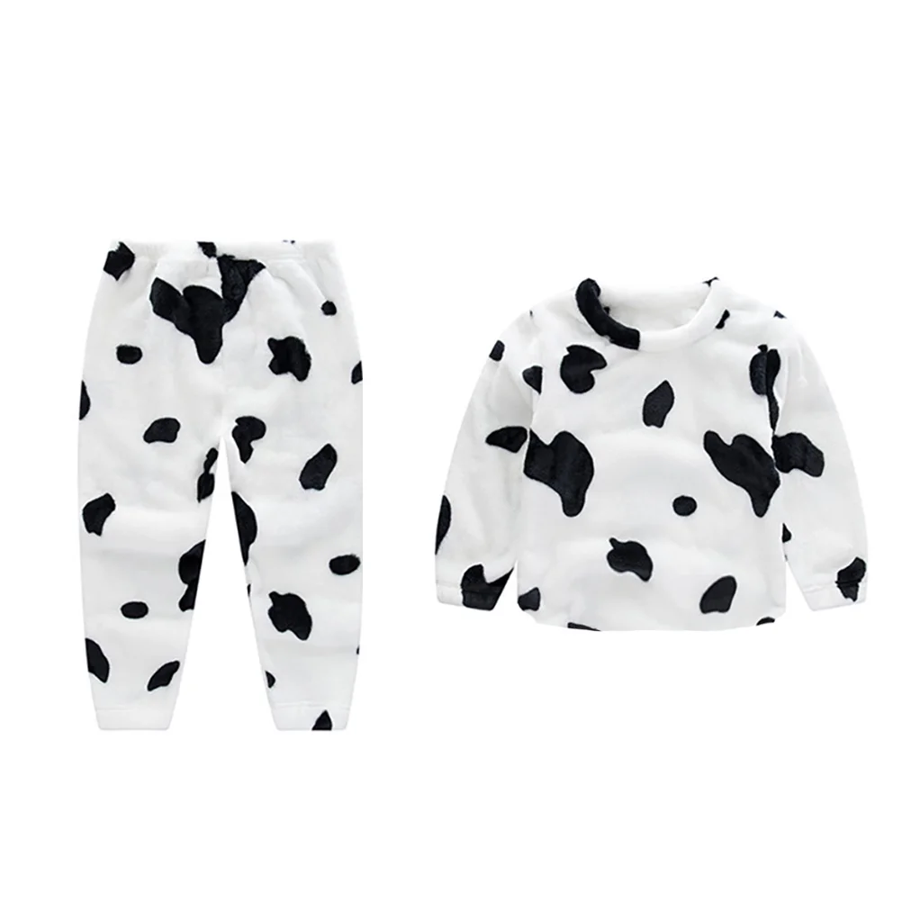 

1Set Thick Flannel Kids Cartoon Cow Pajamas Soft Warm Sleepwear Cozy Home Leisurewear for Children Kids Flannel Pajamas