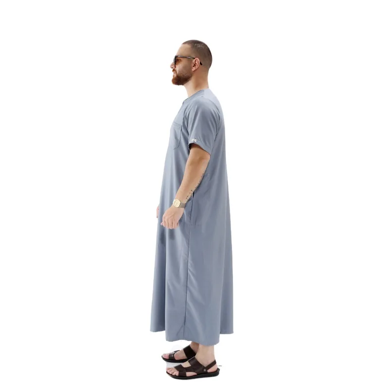 Muslim Abaya Islamic Clothing Men Kaftan Pakistan Muslim Saudi Arabia Djellaba Islam Clothing Afghan Short sleeved Robe Thobe