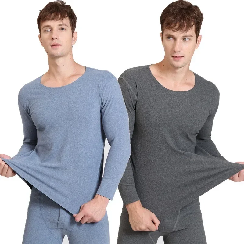 2pcs Winter Seamless Men's Long-sleeved Thermal Underwear Man Plus Size Round Neck Thin velvet Autumn clothes Tops 3XL-7XL