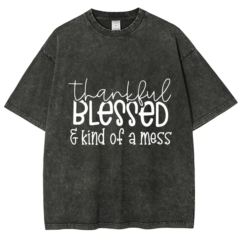 

Kind Of A Mess Letter Classic Letter Design Washed T-Shirt Men Oversized Minimalist Style Cotton Tee Women Daily Multi-Color Top