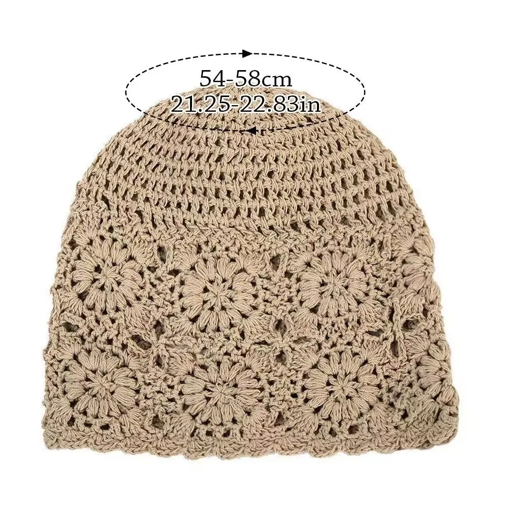 New Vintage Artistic Beret Cap Hand-Made Breathable Knitted Hat Hollowed-out Sun Visor Fisherman Hat Summer