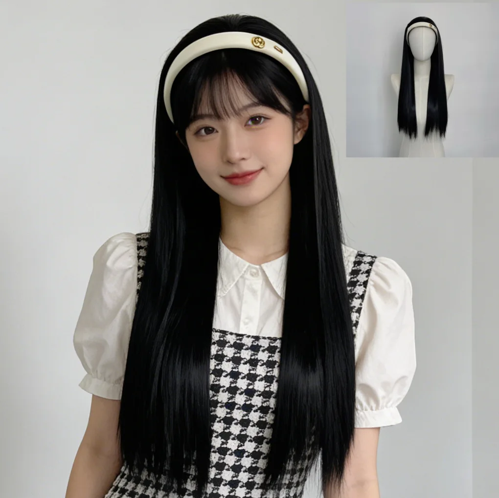 

Synthetic Women's Fashionable White Hair Girdle Cornrow Long Hair U-Shaped Half Headpiece Fullness High-Temperature Fiber