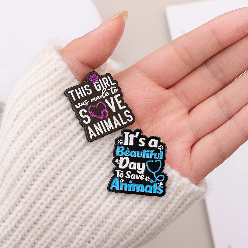 Colorful Slogan Enamel Pins Encourage Protect Animals Creative Powerful Brooches Lapel Badge Gift For Friend Vet Jewelry