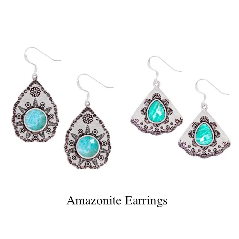 

Vintage Amazonite Stone Drop Earrings Women's Earring Jewelry Accessories