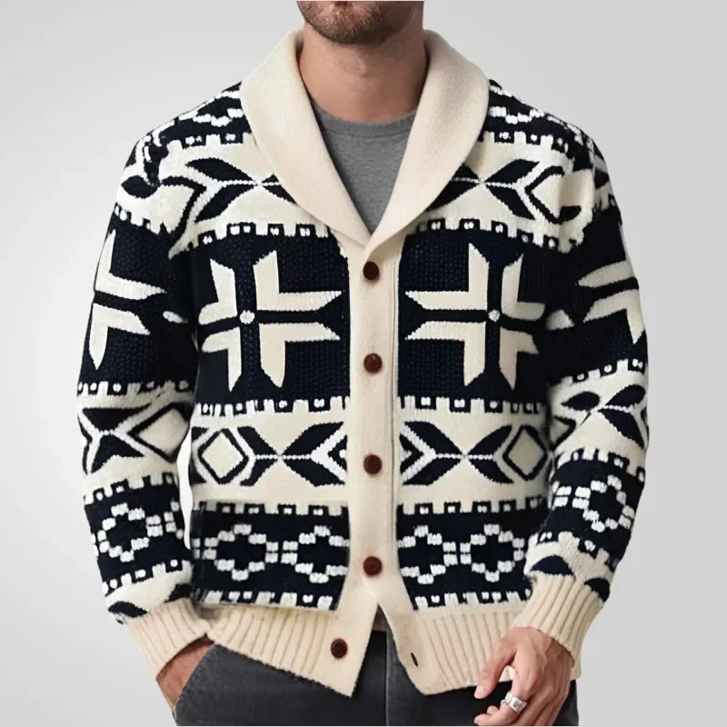 

Men Cardigan Sweaters Thick Coat Turn Down Collar Full Sleeve Single Breasted Print Knit Coats Autumn Male Casual Open Stitch