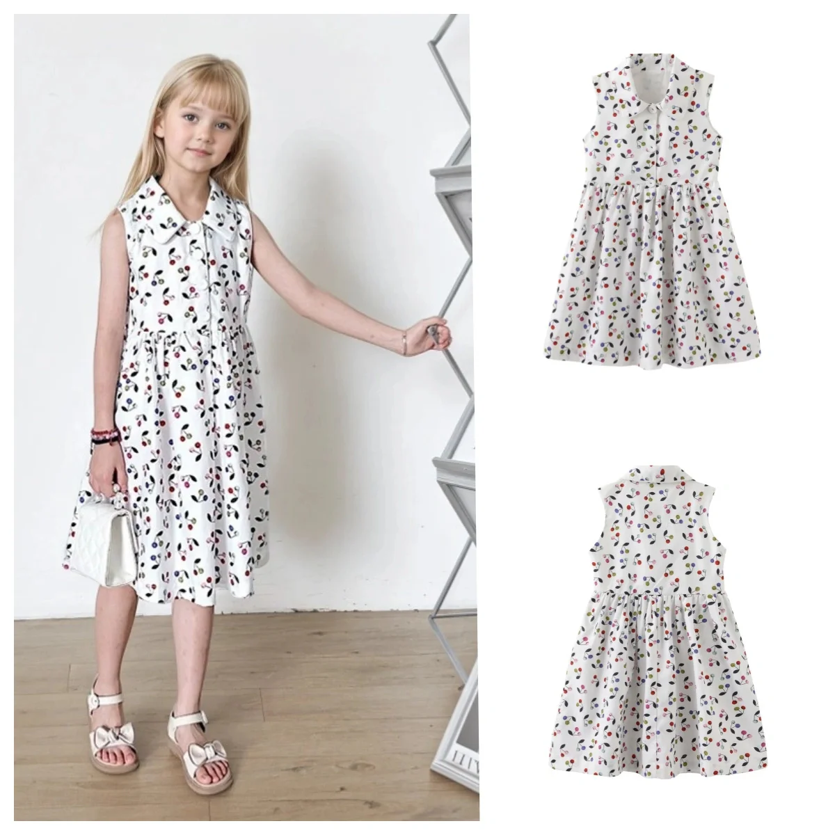 

2025 New Summer Korean Children's Floral Vacation Dress Children's Strapped Printed Cotton Long Dress Little Baby Girls Dress
