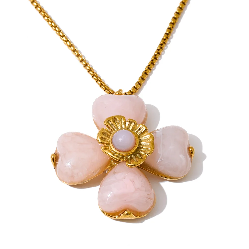 Women's Acrylic Flower Pendant Necklace & Ring Set