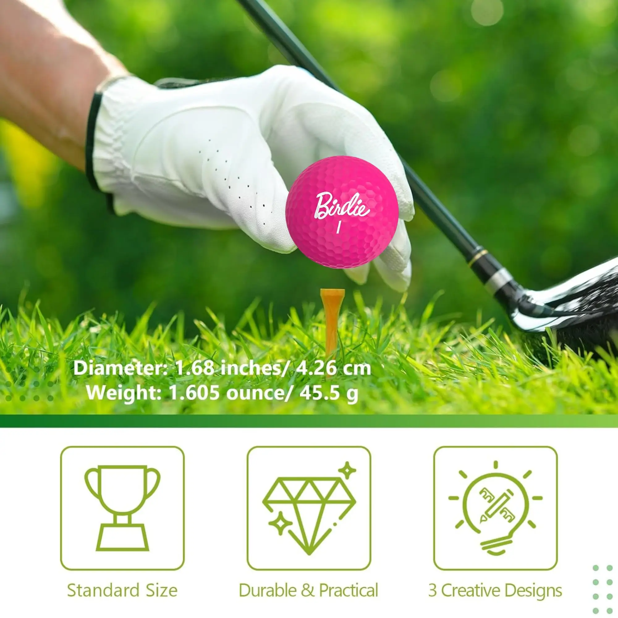 3 Stück lustige Golfbälle – Birdie Pink Golfbälle – lustiges Golfgeschenk für Frauen (Hülle mit 3 Stück, Neuheit) – The # 1-Ball zum Träumen