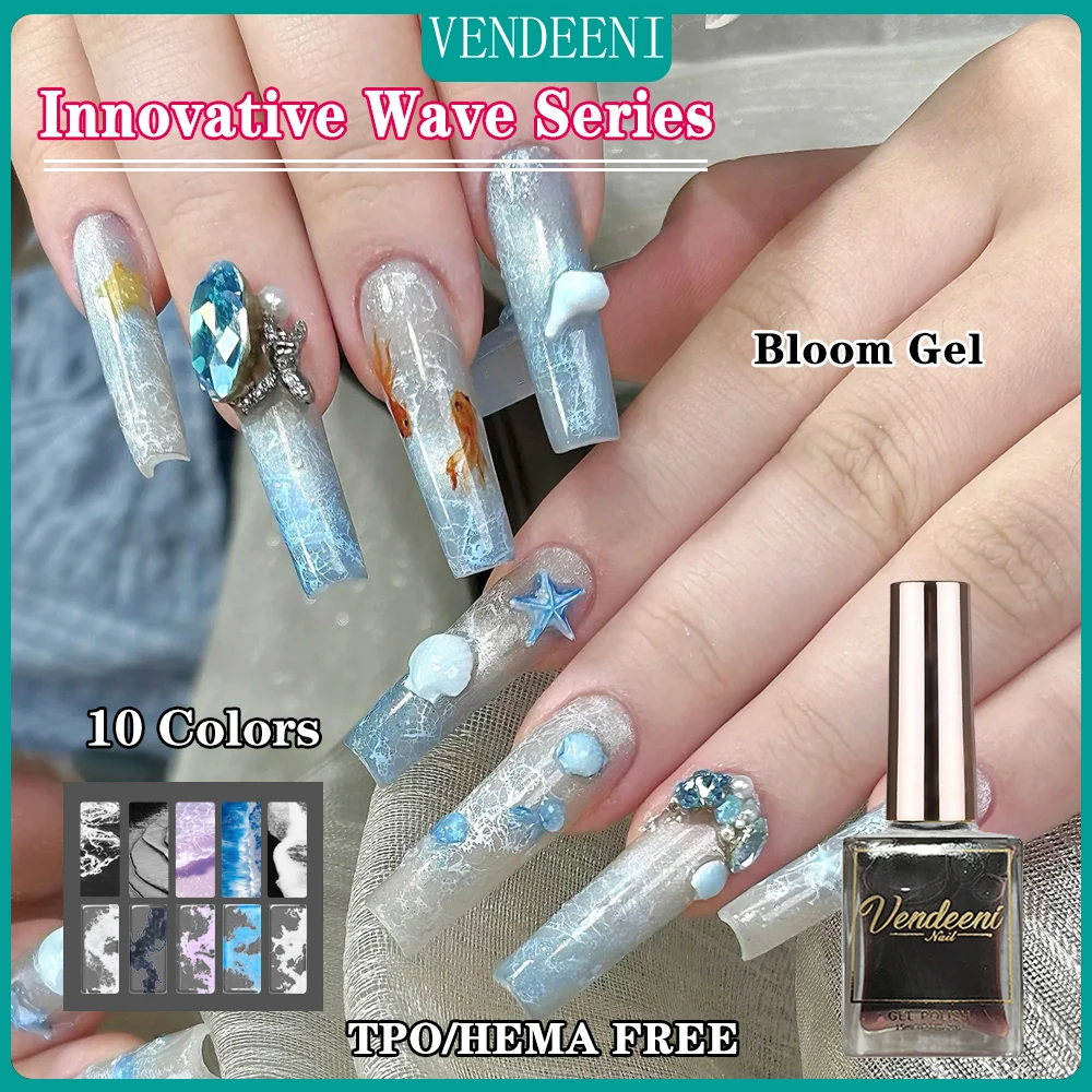 

Vendeeni 10 цветов/набор с эффектом морской волны Bloom Гель-лак для ногтей УФ-светодиодный синий акварельный маникюрный лак для ногтей TPO/HEMA FREE