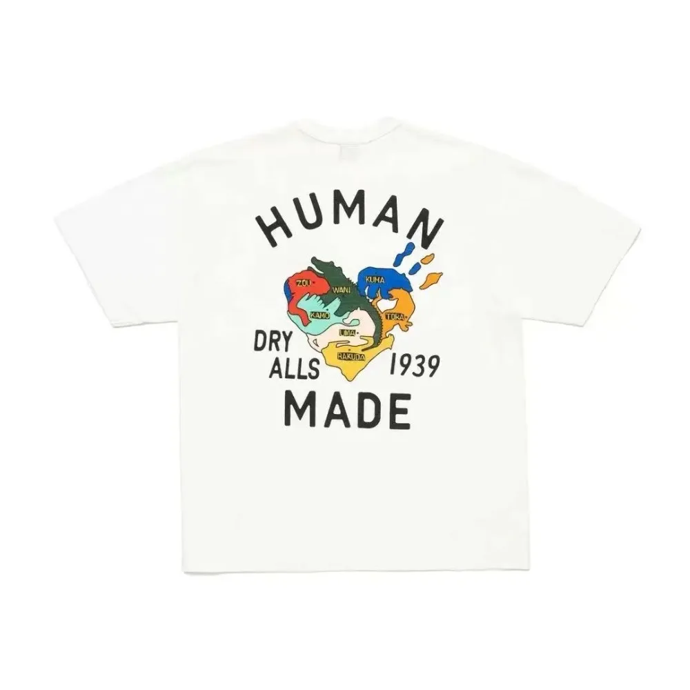 New HUMAN MADE Japanese Trendy Animal Puzzle Love Short Sleeve T-shirt Loose Men and Women Couple Casual Top Summer