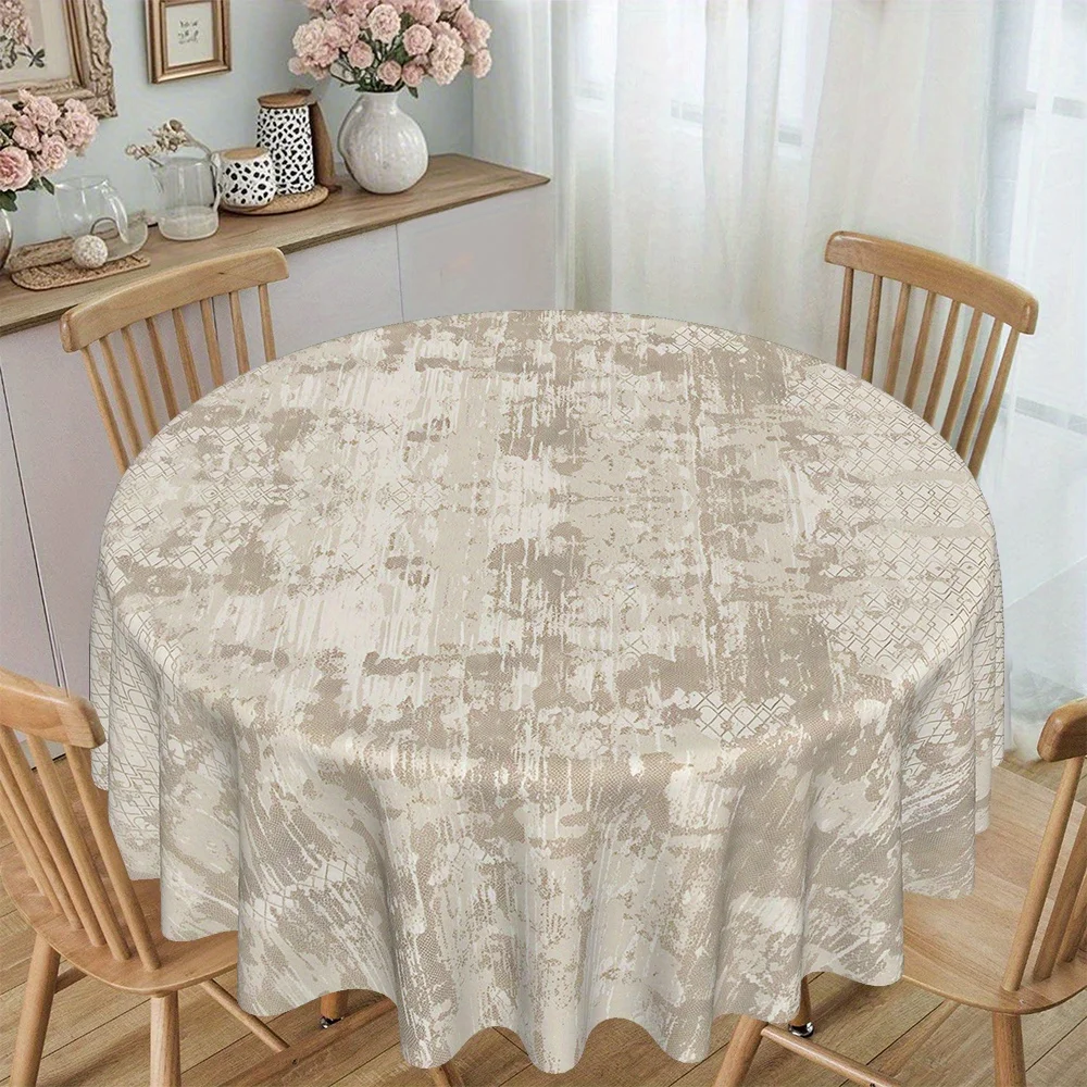 Nordic style light brown distressed vintage print round tablecloth for the restaurant