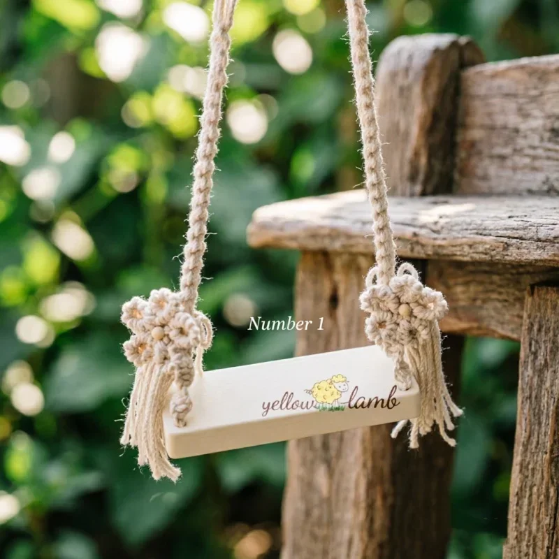 Handmade Floral Macrame Swing Wooden Board Tassel Design Hanging Ornament Creative Posing Tool For Portrait Photography Layout