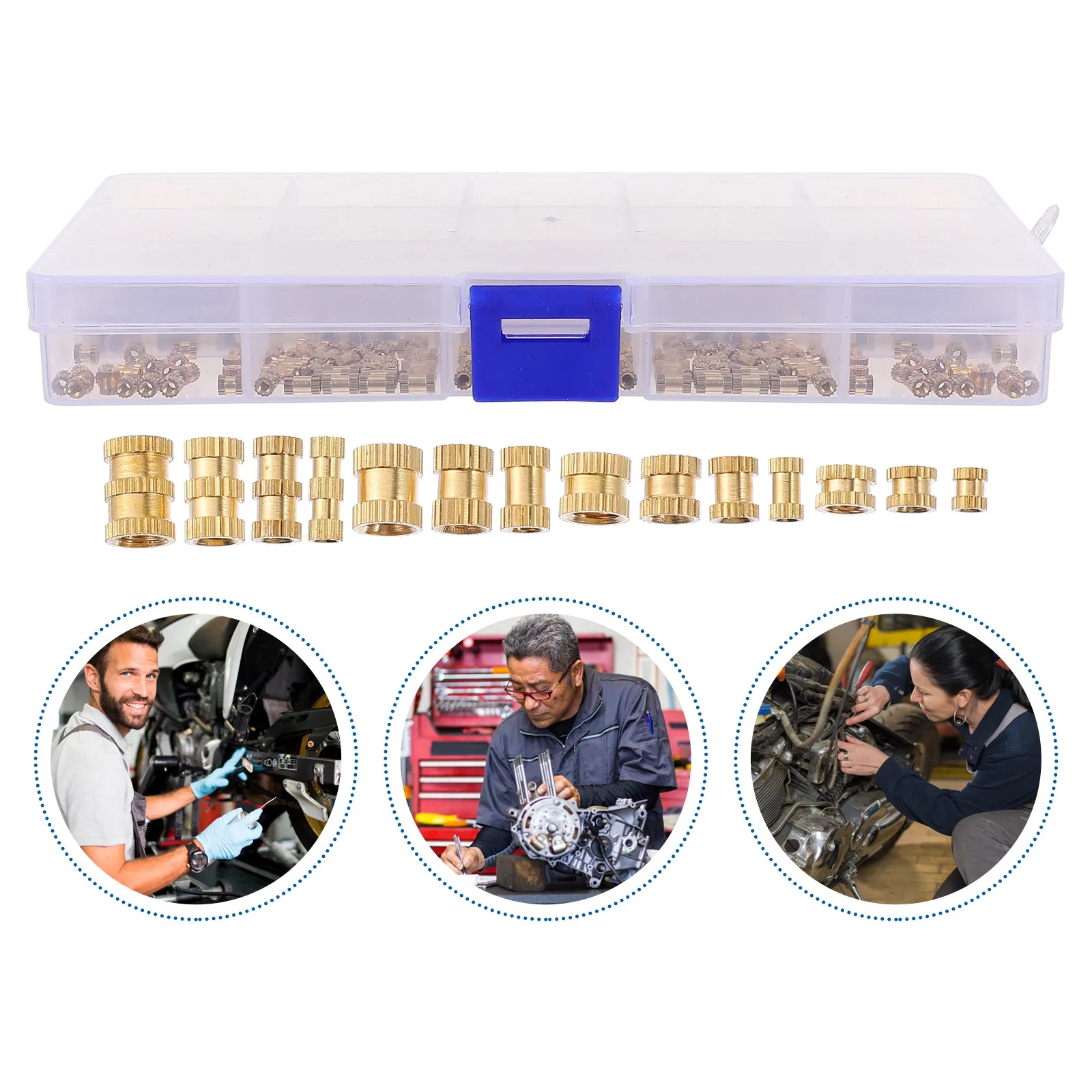 

330 шт. латунных резьбовых вставок с накаткой, фланцевых гаек, крепежных элементов для деревянной мебели, соединительных винтов и болтов