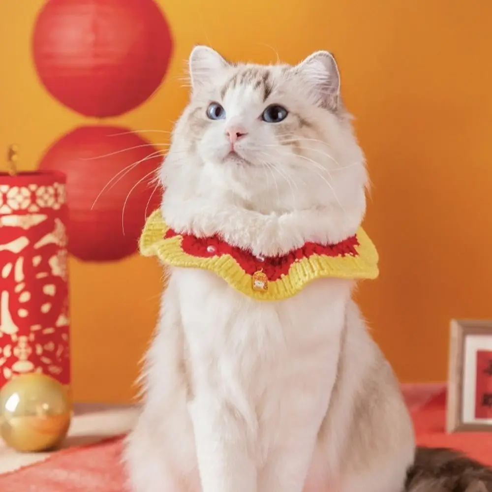 

Adjustable New Year Cat Scarf Cartoon Comfortable Handwoven Puppy Collar Soft Lucky Blessing Bib Collar New Year