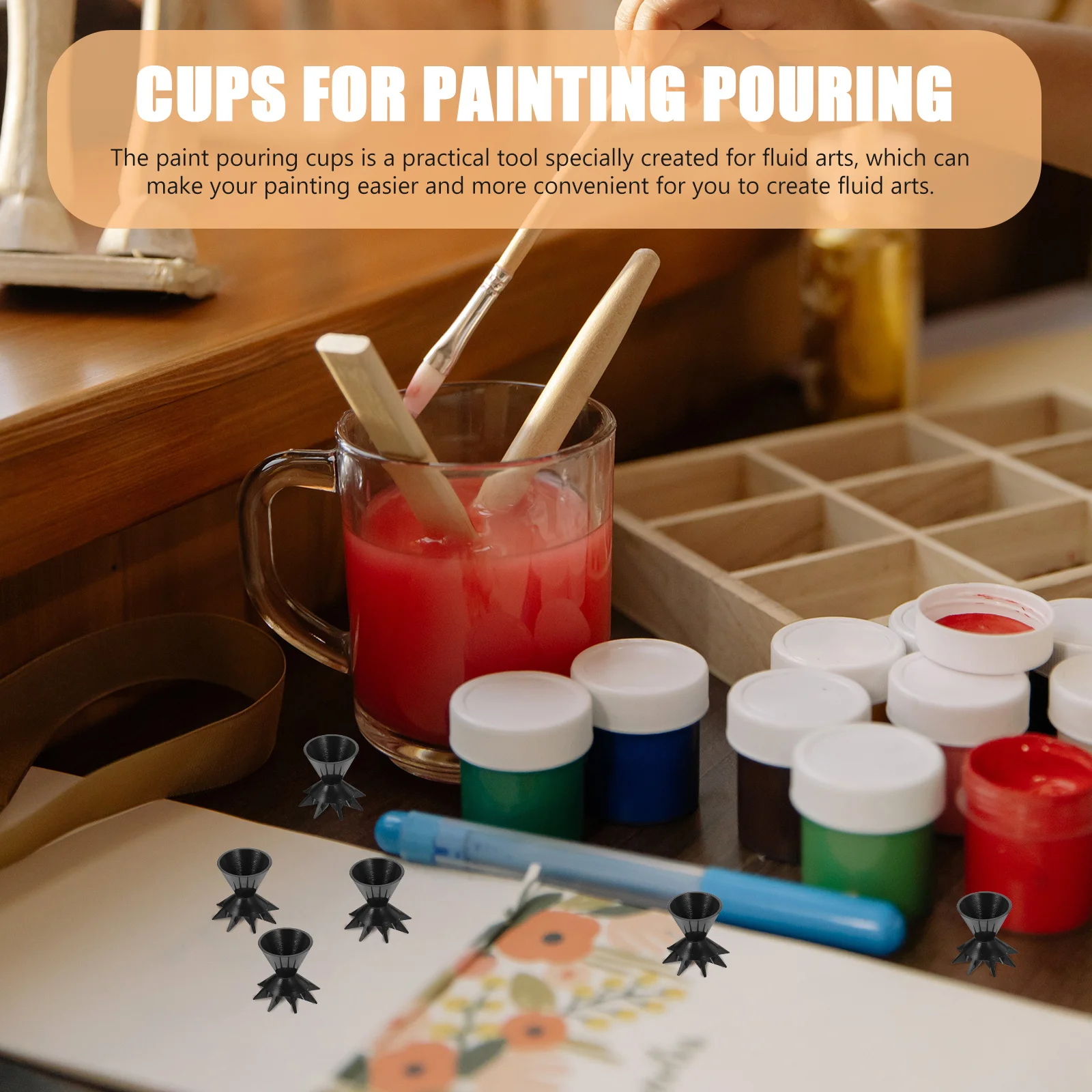 

6Pcs Silicone Painting Pouring Cups Reusable Durable Funnel Cups for Paint Mixing Pigment Container Painting Supplies Tools