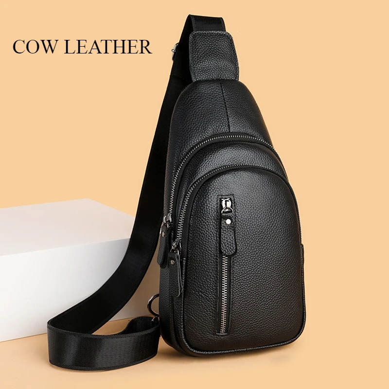 New 100% Genuine Leather Men's Chest Bag, Men's Crossbody Bag, Casual Fashion, Large Capacity Sports Men's Backpack