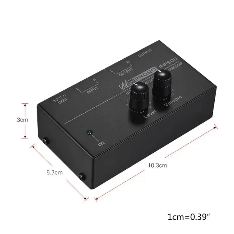 Préamplificateur Phono PP500 avec Entrée RCA, Niveau de Sortie, Commandes de Volume, 1/4 Pouces, Interfaces de Sortie TRS pour Vinyle LP Colorable