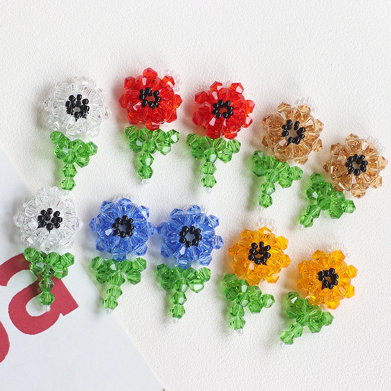1pcs Crystal Braided Flowers Fun And Cute Pendant Jewelry Retro Style Diy Handmade Earrings Hairpin Homemade Accessories Charms