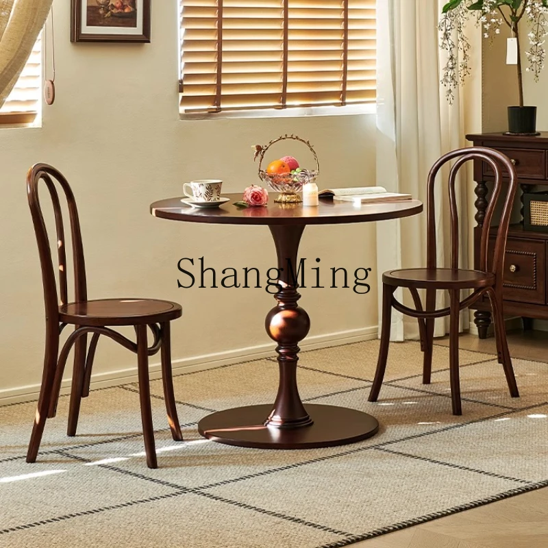 

SM solid wood dining table retro style small round negotiation table balcony casual small round table