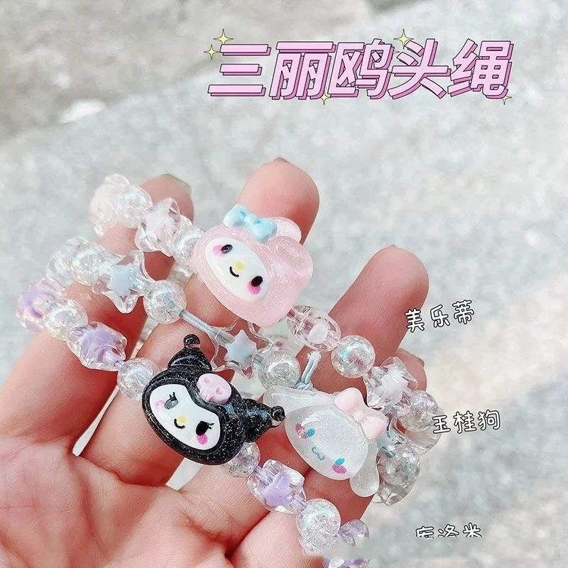 Sanrio 1Pc Anime Crystal Bracelet Kuromi My Melody Cinnamoroll Cartoon Couple Bracelet Girl Birthday Gift