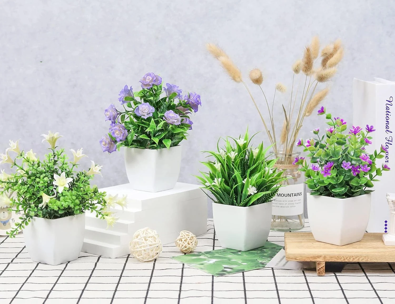 4 قطع من النباتات الصناعية الص - مراجعة Plant Desk Mini وسعره