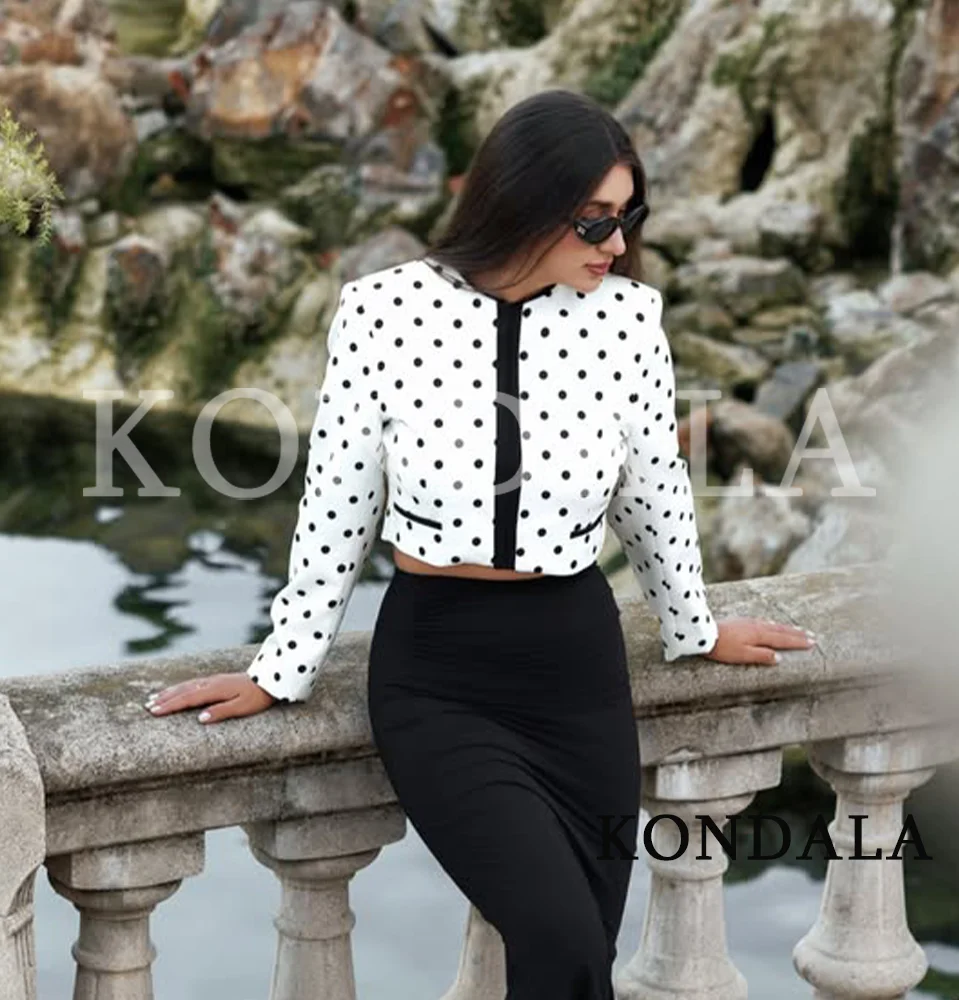 

KONDALA Women Trendy Polka Dot Blazer Jacket 2026 Summer Fashion High Street Elegant Slim Jacket Female Commute Chic Slim Blazer