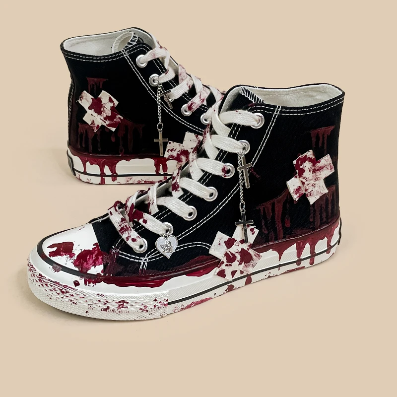 Amy and Michael Original Designer Sneakers High Top Graffiti Hand Painted Canvas Shoes Unisex Teenager Students Individual Shoes